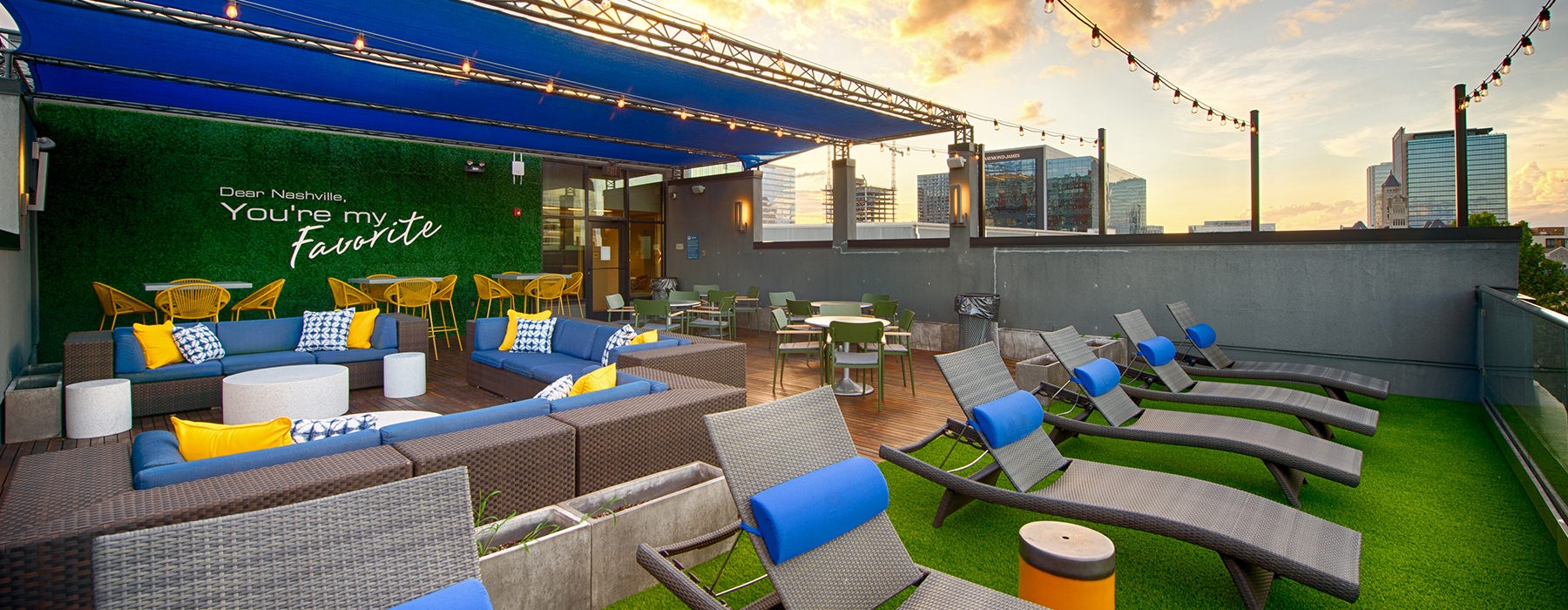 Rooftop patio with seating 