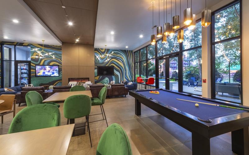 a pool table in a room